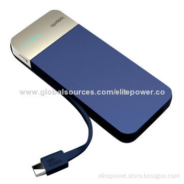 Power Bank with Integrate Cable 3,000mAh, TF Card Reader for iPhone 5, Samsung Galaxy, HTC